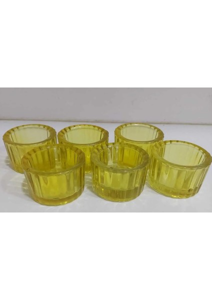 Sarı Mini 5,5x3,5 cm Kase Lokumluk Reçellik Tealightlık Mumluk Cam Kaktüs Tealight Mum 1 Adet