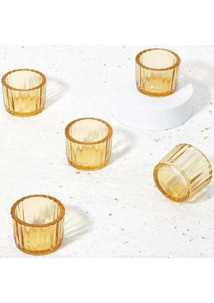 2'li Sarı Mini 5,5x3,5 cm Kase Lokumluk Reçellik Tealightlık Mumluk Cam Gümüş Kozalak Tealight Mum