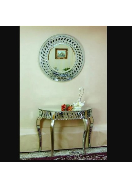Büyük Yuvarlak Kendinden Desenli Şık Modern Sade Zarif Dekoratif Ayna 90 cm Çap, 4 cm Derinlik 1 Adet modelleri
