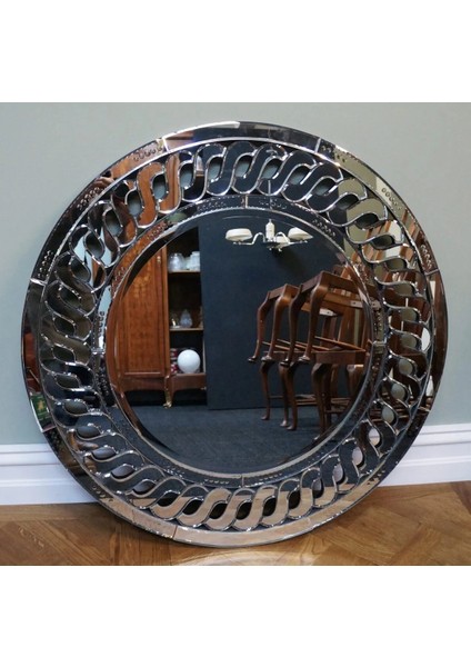 Büyük Yuvarlak Kendinden Desenli Şık Modern Sade Zarif Dekoratif Ayna 90 cm Çap, 4 cm Derinlik 1 Adet indirimleri