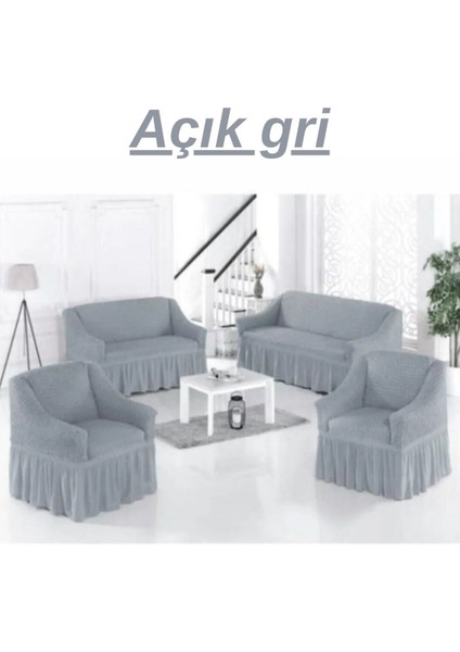 3+3+1+1 Bürümcük Koltuk Takımı Örtüsü. Etekli Streç Esnek Lastikli Çekyat Kanepe Kılıfı