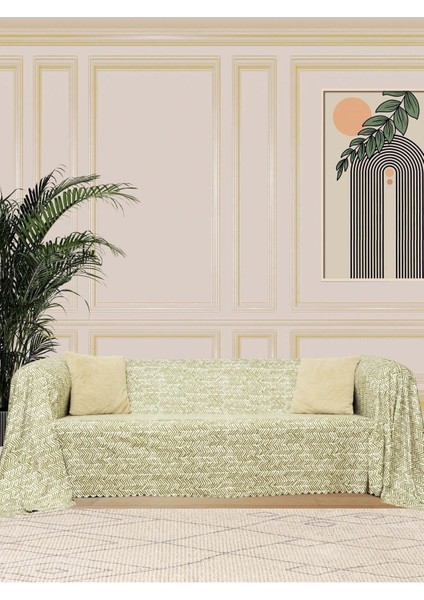 Softmicro Iskandinav Desenli Boho 180X220 cm Koltuk Örtüsü Şalı, Kanepe Örtüsü, Tv Battaniyesi Yeşi