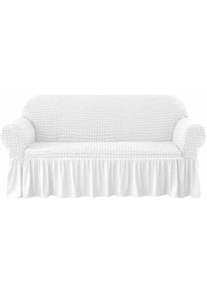 Bürümcük Lastikli Kanepe Örtüsü Likralı Koltuk Örtüsü 3' Lü Burumcuk Çekyat Örtüsü Krem