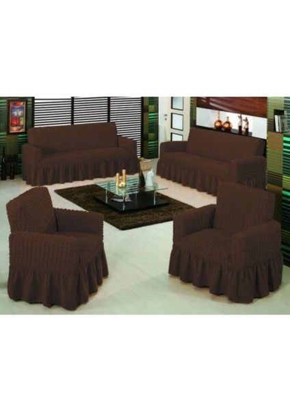 Bürümcük Koltuk Takımı Örtüsü 3+3+1+1_koyu Kahve