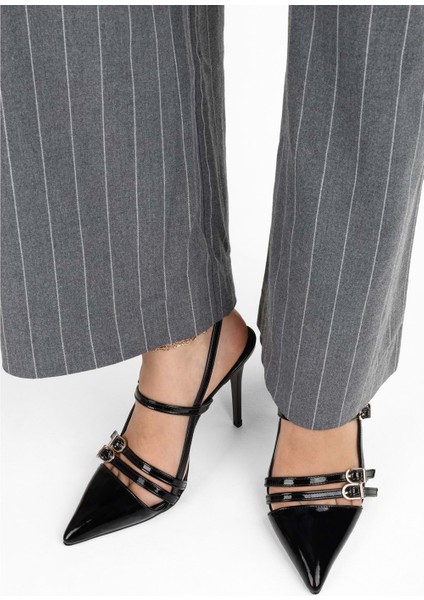 Kadın Jasmin Siyah Rugan Kemer Tokalı Stiletto
