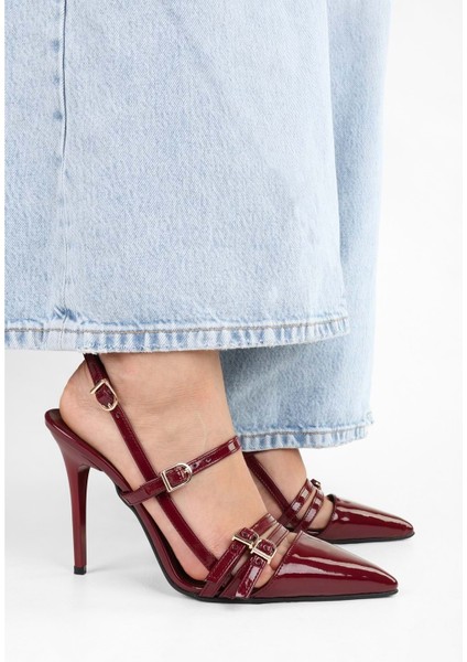 Kadın Jasmin Bordo Rugan Kemer Tokalı Stiletto