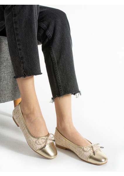 Mahle Tüvit Kumaş Yuvarlak Burun Fiyonk Detaylı Günlük Babet Ev Babeti