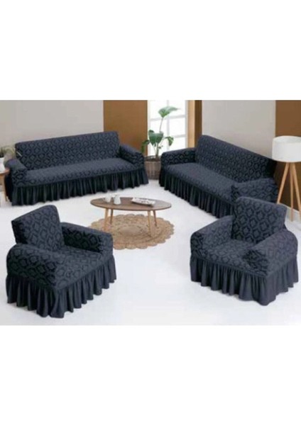 Jakarlı Kanepe, Koltuk, Çekyat, Esnek Jakarlı Kumaşlı Yıkanabilir Şal Desen 3-3-1-1 Koltuk Örtüsü