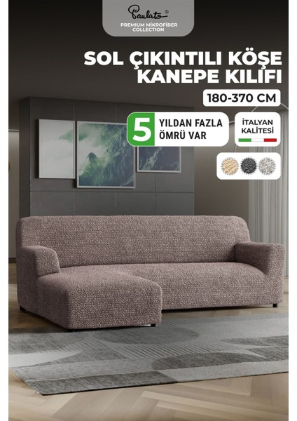 Lastikli Esnek ve Yıkanabilir Sol Çıkıntılı Koltuk Örtüsü Çekyat Kanepe Kılıfı - Kakao