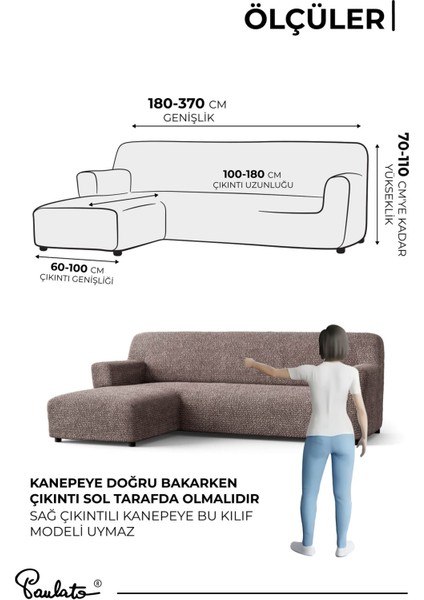 Lastikli Esnek ve Yıkanabilir Sol Çıkıntılı Koltuk Örtüsü Çekyat Kanepe Kılıfı - Kakao fiyatları