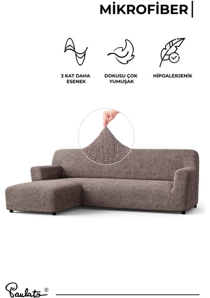 Lastikli Esnek ve Yıkanabilir Sol Çıkıntılı Koltuk Örtüsü Çekyat Kanepe Kılıfı - Kakao modelleri