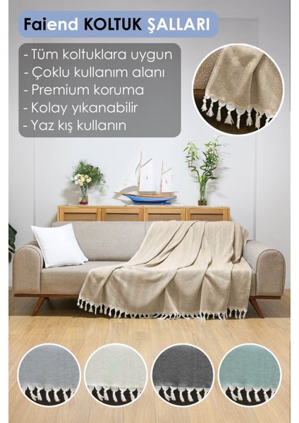 Koltuk Örtüsü 180 x 200 cm Kanepe Çekyat Divan Berjer Örtüsü Pamuklu Yikanabilir Sade Şal