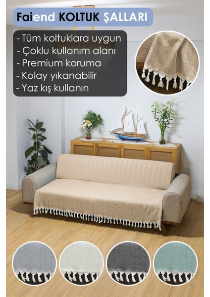Koltuk Örtüsü 180 x 200 cm Kanepe Çekyat Divan Berjer Örtüsü Pamuklu Yikanabilir Sade Şal
