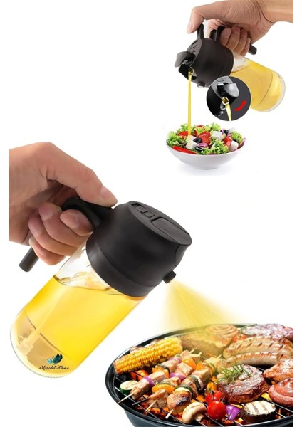3 Adet Çift Fonksiyonlu Yağdanlık 450ML Zeytinyağı Sıvıyağ Cam Şişe Sprey Airfryer Yağlık Sirkelik