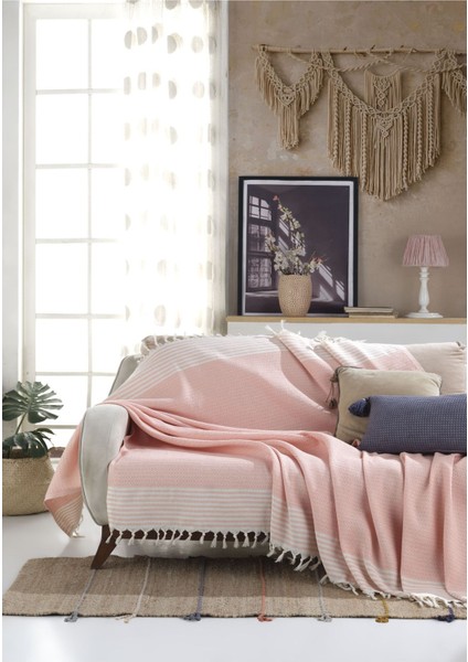 Bergama Somon Buldan Koltuk Örtüsü 170 x 200 cm Koltuk Şalı Kanepe Çekyat Örtüsü Pamuklu Throw