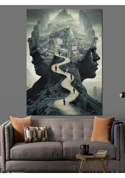 Soyut Insanlar ve Şehir Dekoratif Kanvas - Mdf Ahşap Tablo fiyatları
