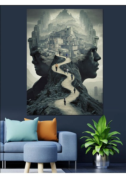Soyut Insanlar ve Şehir Dekoratif Kanvas - Mdf Ahşap Tablo modelleri