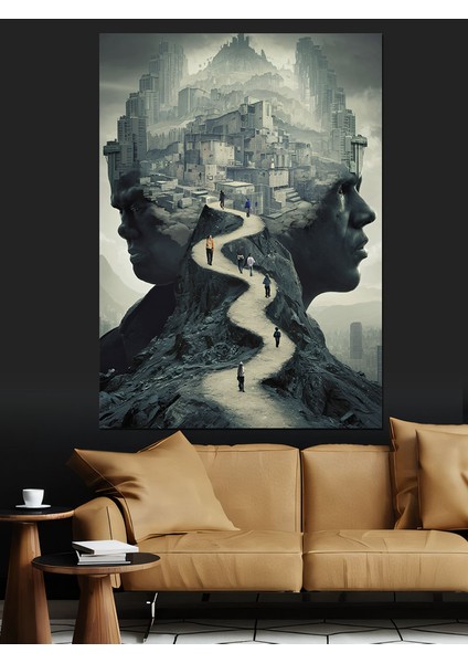 Soyut Insanlar ve Şehir Dekoratif Kanvas - Mdf Ahşap Tablo fırsatları