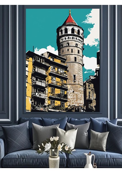 Istanbul Galata Kulesi Çizimi Dekoratif Kanvas - Mdf Ahşap Tablo modelleri