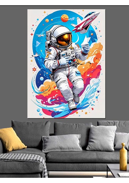 Astronot ve Mekiği Dekoratif Kanvas - Mdf Ahşap Tablo