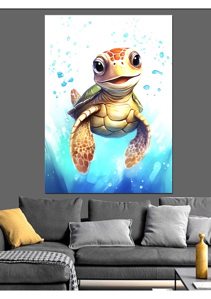 Sevimli Su Kaplumbağası Dekoratif Kanvas - Mdf Ahşap Tablo