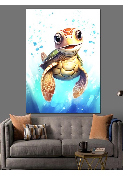 Sevimli Su Kaplumbağası Dekoratif Kanvas - Mdf Ahşap Tablo fiyatları