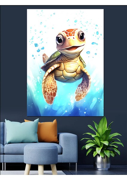 Sevimli Su Kaplumbağası Dekoratif Kanvas - Mdf Ahşap Tablo modelleri