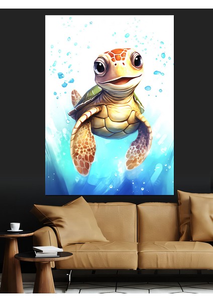 Sevimli Su Kaplumbağası Dekoratif Kanvas - Mdf Ahşap Tablo fırsatları