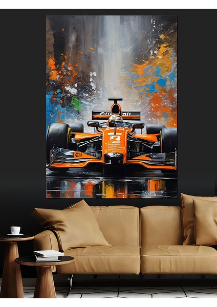 Renkli Fon Formula 1 Aracı Dekoratif Kanvas - Mdf Ahşap Tablo
