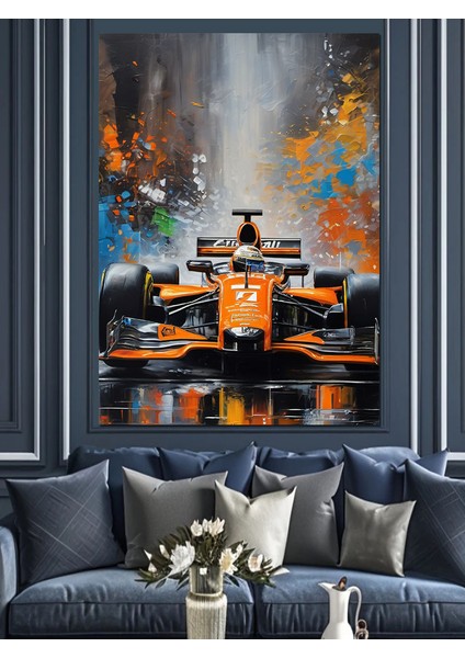 Renkli Fon Formula 1 Aracı Dekoratif Kanvas - Mdf Ahşap Tablo