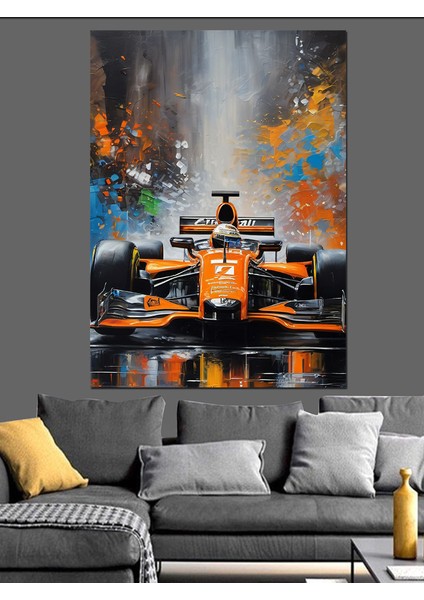 Renkli Fon Formula 1 Aracı Dekoratif Kanvas - Mdf Ahşap Tablo