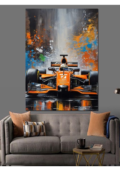 Renkli Fon Formula 1 Aracı Dekoratif Kanvas - Mdf Ahşap Tablo