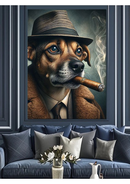 Puro Içen Dedektif Köpek Dekoratif Kanvas - Mdf Ahşap Tablo