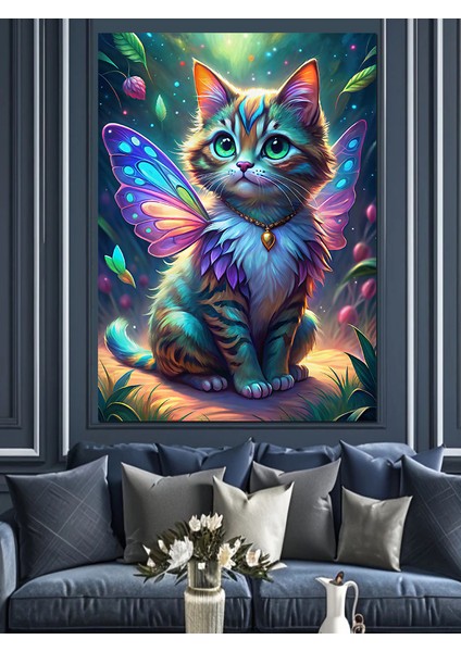 Peri Kanatlı Kedi Dekoratif Kanvas - Mdf Ahşap Tablo fırsatları