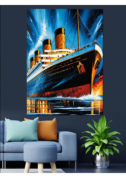 Pastel Titanic Çizimi Dekoratif Kanvas - Mdf Ahşap Tablo