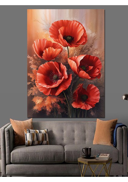 Gelincik Çiçekleri Dekoratif Kanvas - Mdf Ahşap Tablo