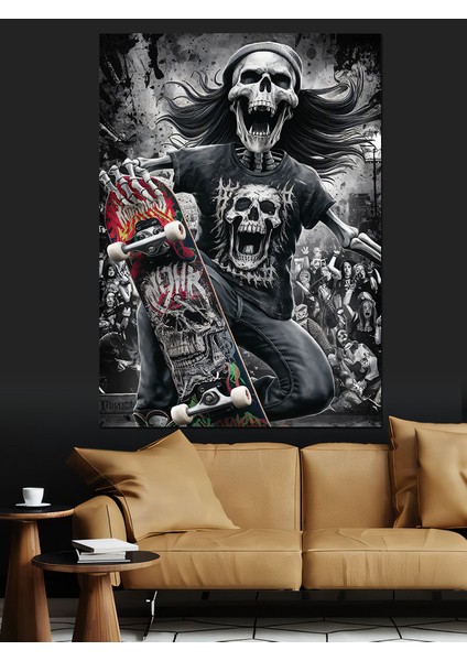 Kaykay Yapan Iskelet Dekoratif Kanvas - Mdf Ahşap Tablo modelleri