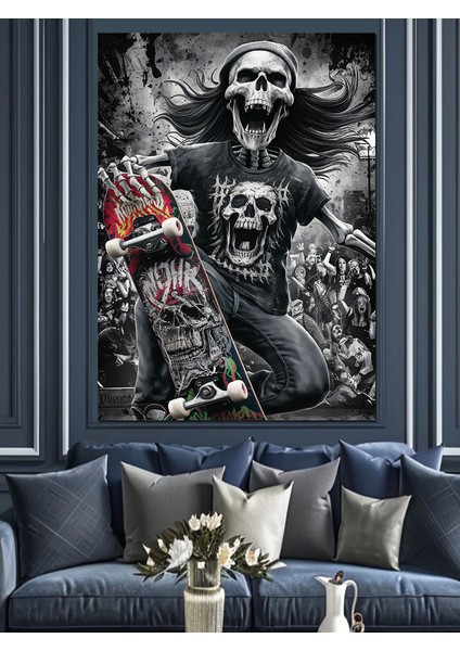 Kaykay Yapan Iskelet Dekoratif Kanvas - Mdf Ahşap Tablo fırsatları