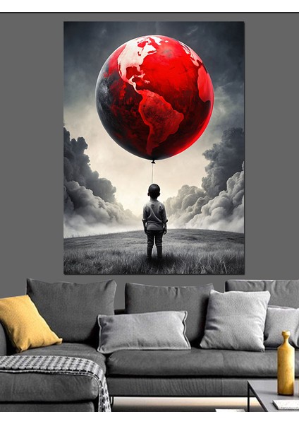 Dünya Şeklinde Uçan Balon ve Çocuk Dekoratif Kanvas - Mdf Ahşap Tablo fiyatları