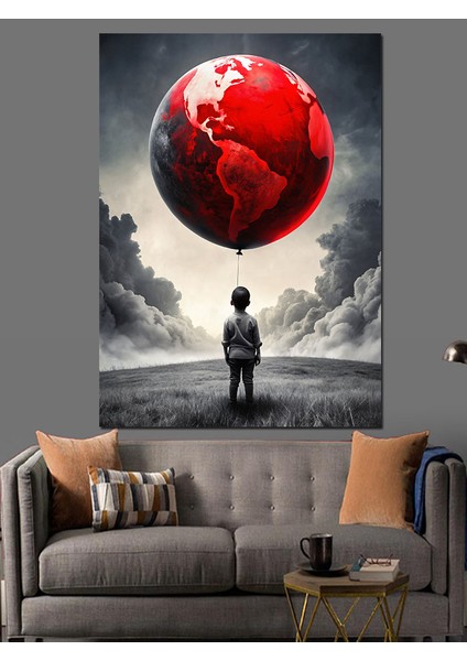 Dünya Şeklinde Uçan Balon ve Çocuk Dekoratif Kanvas - Mdf Ahşap Tablo modelleri