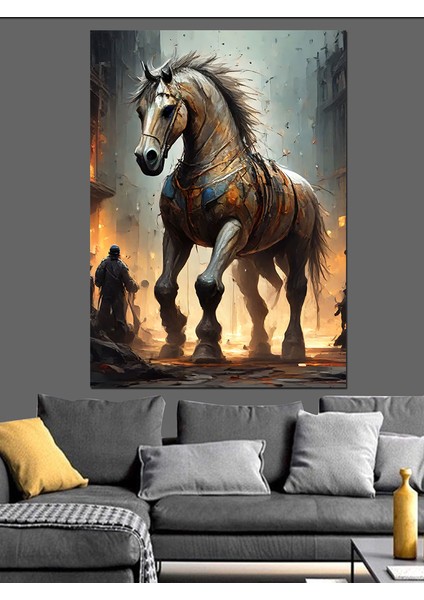 Savaş Atı Dekoratif Kanvas - Mdf Ahşap Tablo