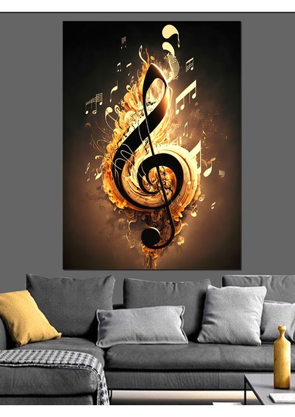 Sol Anahtarı Müzik Temalı Dekoratif Kanvas - Mdf Ahşap Tablo
