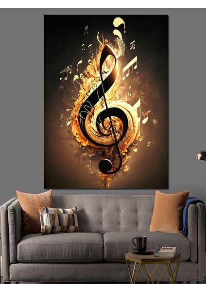Sol Anahtarı Müzik Temalı Dekoratif Kanvas - Mdf Ahşap Tablo
