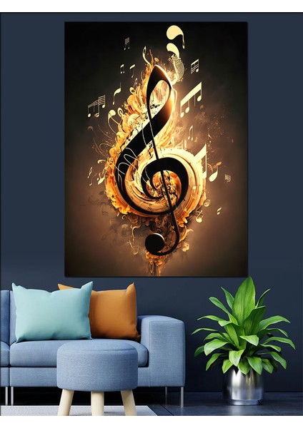 Sol Anahtarı Müzik Temalı Dekoratif Kanvas - Mdf Ahşap Tablo