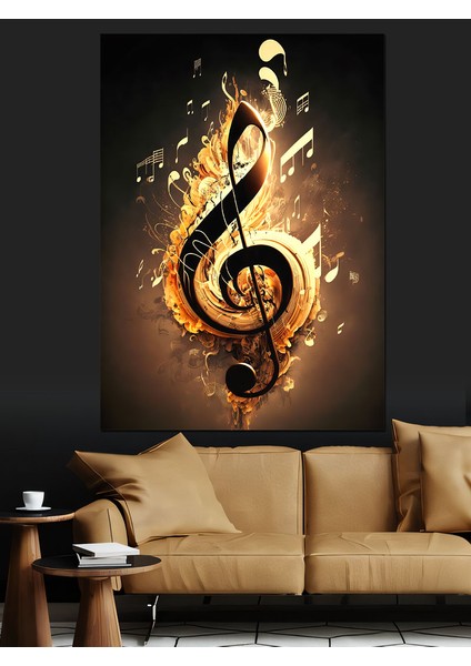 Sol Anahtarı Müzik Temalı Dekoratif Kanvas - Mdf Ahşap Tablo
