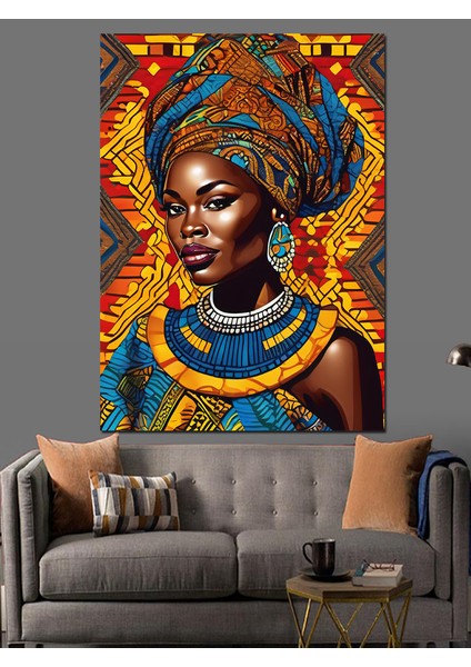 Afrikalı Kadın ve Desenler Dekoratif Kanvas - Mdf Ahşap Tablo