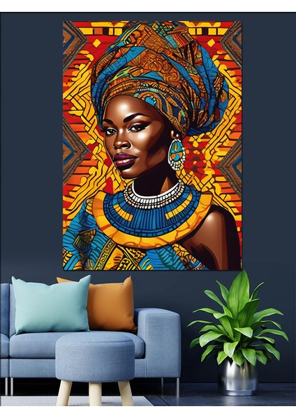 Afrikalı Kadın ve Desenler Dekoratif Kanvas - Mdf Ahşap Tablo fiyatları