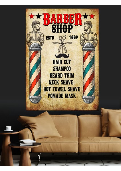 Berber Dükkanı Temalı Dekoratif Kanvas - Mdf Ahşap Tablo fiyatları