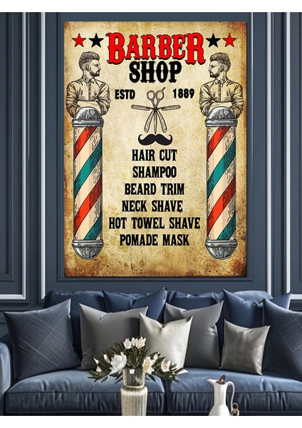 Berber Dükkanı Temalı Dekoratif Kanvas - Mdf Ahşap Tablo modelleri
