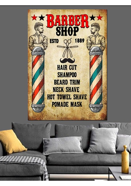 Berber Dükkanı Temalı Dekoratif Kanvas - Mdf Ahşap Tablo fırsatları
